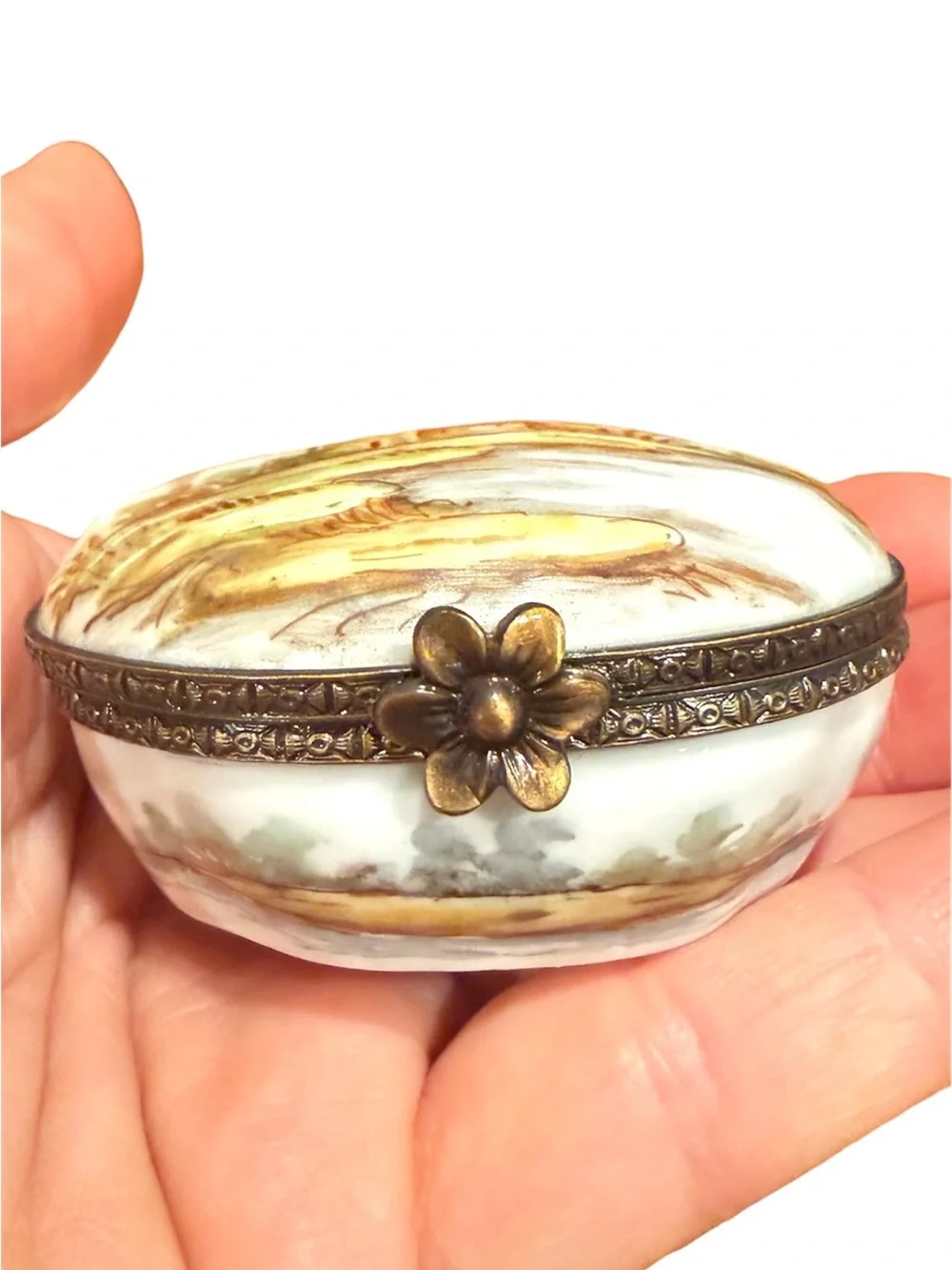 Antique c.1900 Hand Painted Porcelain Trinket Box | Late Victorian Edwardian